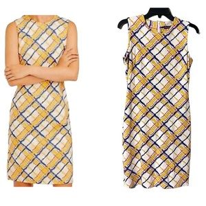 J. McLaughlin Devon Sleeveless Shift Dress in Chalk Plaid Print Sz XS